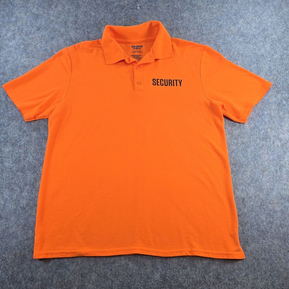 Gildan DryBlend "Security" Men's Size Large Polo Shirt Bright Orange Work